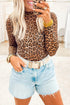 Leopard Mock Neck Sheer Mesh Fitted Long Sleeve Top